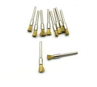 TEMO 10 pc Brass Bristle 1/4 inch (6mm) Pen Wire Brush #537 with 1/8 inch (3mm) Shank fit Dremel and Compatible Rotary Tool