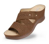 TEMOFON Wedge Sandals for Women Summer: Dressy Low Heel Sandals Black/Navy/White, Comfortable Walking, Arch support, Casual Slip on Summer Shoes, Size 5-11, Brown, 7 UK