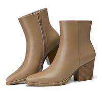 TEMOFON Women Dress Ankle Boots: Comfort Pointed Toe Mid Heel Short Booties | Fall Chunky Block Heeled Boot, Dressy Fashion Casual, Pointy Toe Side Zipper, Walking Outdoor Comfy Non Slip Stylish Shoes