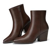 TEMOFON Women Dress Ankle Boots: Comfort Pointed Toe Mid Heel Short Booties | Fall Chunky Block Heeled Boot, Dressy Fashion Casual, Pointy Toe Side Zipper, Walking Outdoor Comfy Non Slip Stylish Shoes