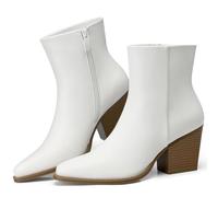 TEMOFON Women Dress Ankle Boots: Comfort Pointed Toe Mid Heel Short Booties | Fall Chunky Block Heeled Boot, Dressy Fashion Casual, Pointy Toe Side Zipper, Walking Outdoor Comfy Non Slip Stylish Shoes
