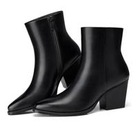 TEMOFON Women Dress Ankle Boots: Comfort Pointed Toe Mid Heel Short Booties | Fall Chunky Block Heeled Boot, Dressy Fashion Casual, Pointy Toe Side Zipper, Walking Outdoor Comfy Non Slip Stylish Shoes