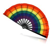 Temogole 1 Pack Large Pride Fans Rainbow Hand Fan Gay Fan Pride Month Festival Big Folding Fans Comrade LGBTQ Decorations Party Summer Rave Hand Fans for Women Men, Black