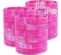Temogole 18 Pack Breast Cancer Awareness Bulk Items Pink Ribbon Bracelets for Women Men Adult Fundraiser Party Favors Survivors Gifts Hope Faith Strength Courage Camo Silicone