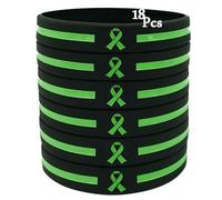 Temogole 18 Pcs Mental Health Awareness Bracelets Bulk Items Accessories Green Awareness Ribbon Silicone Wristbands Hodgkins Lymphoma Awareness Products Unisex Wristbands for Men Women Green