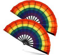 Temogole 2 Pack Pride Rainbow Fans Large Hand Fan Gay Fan Pride Month Festival Big Folding Fans Comrade LGBTQ Decorations Summer Rave Hand Fans for Women Men, Black