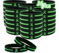 Temogole 36 Pcs Mental Health Awareness Bracelets Bulk Items Accessories Green Awareness Ribbon Silicone Wristbands Hodgkins Lymphoma Awareness Products Unisex Wristbands for Men Women Green