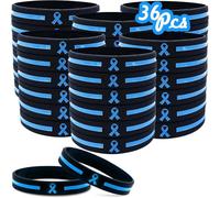 Temogole 36Pcs Prostate Cancer Awareness Bracelets Bulk Items Accessories Light Blue Awareness Ribbon Silicone Wristband Men's Health ALS Awareness Unisex Wristbands for Men Women Blue