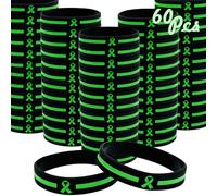 Temogole 60 Pcs Mental Health Awareness Bracelets Bulk Items Accessories Green Awareness Ribbon Silicone Wristbands Hodgkins Lymphoma Awareness Products Unisex Wristbands for Men Women Green