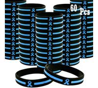 Temogole 60Pcs Prostate Cancer Awareness Bracelets Bulk Items Accessories Light Blue Awareness Ribbon Silicone Wristband Men's Health ALS Awareness Unisex Wristbands for Men Women Blue