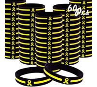 Temogole 60Pcs Support for Troops Bracelets Bulk Items Accessories Yellow Awareness Ribbon Silicone Wristband Suicide Prevention Liver Cancer Awareness Unisex Wristbands for Men Women Yellow