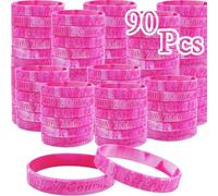 Temogole 90 Pack Breast Cancer Awareness Bulk Items Pink Ribbon Bracelets for Women Men Adult Fundraiser Party Favors Survivors Gifts Hope Faith Strength Courage Camo Silicone