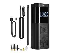 TEMOLA Tyre Inflator Portable Air Compressor, Powerful Cordless Tyre Inflator with LED Light, Mini Air Pump Car Accessories Essentials for Men, Tyre Pump with Pressure Gauge for Car Bicycle Black