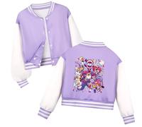 Temolie Digital Circus Girls Button up Jacket Baseball Jersey Kids Long Sleeve Button up Sweatshirt Pomni Jax Ragatha Fans Merch Tops Streetwear Purple