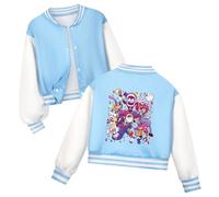 Temolie Digital Circus Girls Button up Jacket Baseball Jersey Kids Long Sleeve Button up Sweatshirt Pomni Jax Ragatha Fans Merch Tops Streetwear Sky Blue