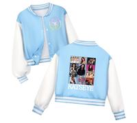 Temolie K-POP KATSEYE Merch Girls Button up Jacket Baseball Jersey Kids Long Sleeve Sweatshirt MANON SOPHIA DANIELA LARA MEGAN YOONCHAE Music Album Graphic Coat Sky Blue