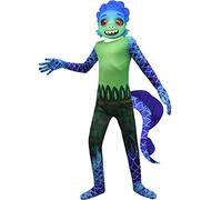 Temolie Kids Halloween Party Luca Sea Monster Cosplay Jumpsuit Children's Adventure Suits Headwear Cartoon Costumes for 3-12 Years (green, 5-6 Years)