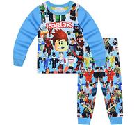 Temolie Roblox Pjs for Boys Short Sleeve T-shirt Pants Nightwear Set Girls 3D Gaming Character Sleepwear Kids Pajamas 2Pcs (blue 2, 3-4 Years)