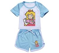Temolie The Super Bros Movie Peach Princess Girls Pyjamas Kids 2 Piece Short Sleeve Pjs Sleepwear T-shirt and Shorts Set Outfit for 3-13 Years