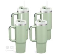 Temolulu 4 Pack 30 oz Tumbles with Handle Bulk, Stainless Steel Double Wall Vacuum Insulated Tumbler with Lid and Straw, 30 oz Cups Suitable for Laser Engrave(Dark Green)