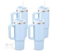 Temolulu 4 Pack 30 oz Tumbles with Handle Bulk, Stainless Steel Double Wall Vacuum Insulated Tumbler with Lid and Straw, 30 oz Cups Suitable for Laser Engrave(Sky Blue)