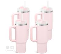 Temolulu 4 Pack 30 oz Tumbles with Handle Bulk, Stainless Steel Double Wall Vacuum Insulated Tumbler with Lid and Straw, 30 oz Cups Suitable for Laser Engrave(Sakura Pink)