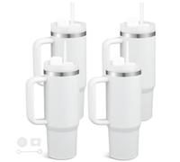 Temolulu 4 Pack 30 oz Tumbles with Handle Bulk, Stainless Steel Double Wall Vacuum Insulated Tumbler with Lid and Straw, 30 oz Cups Suitable for Laser Engrave(White)