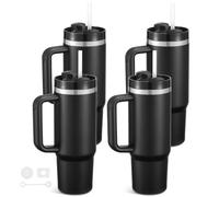 Temolulu 4 Pack 30 oz Tumbles with Handle Bulk, Stainless Steel Double Wall Vacuum Insulated Tumbler with Lid and Straw, 30 oz Cups Suitable for Laser Engrave(Black)