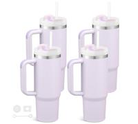 Temolulu 4 Pack 30 oz Tumbles with Handle Bulk, Stainless Steel Double Wall Vacuum Insulated Tumbler with Lid and Straw, 30 oz Cups Suitable for Laser Engrave(Purple)
