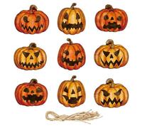 Temoo 9 Pieces Halloween Baubles, Wooden Hanging Pumpkin Halloween Tree Decorations with String, Funny Mini Pumpkin Baubles, Halloween Baubles for Tree for Party Favors Home Decor
