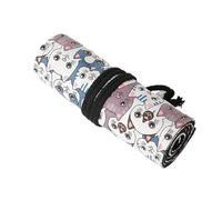 TEMOOUES 12/24/36/48/72 Holes Lovely Cats Pencil Wrap Organiser Canvas Pen Roll Pen Case Pencil Storage Bag for Artists