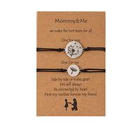 TEMOOUES 2Pieces Stainless Steel Wax Thread Braided Adjustable Cord Parent-Child Card Jewelry Hand Rope Brace Back to School Matching