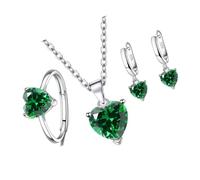 TEMOOUES 3Pieces Elegant Heart Shaped Cubic Zirconia Jewelry Set Necklace Earrings Rings Lightweight Accessories For Women Heart Shaped Necklace Earrings Set