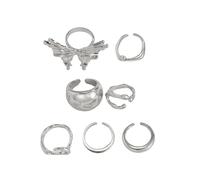 TEMOOUES 7pcs Elegant Styles Liquid Lavaed Butterfly Rings Set Fashion Jewelry Statement Pieces For Women In Light Gold Tone Unique Statement Rings