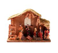 TEMOOUES Baby Jesuses Holy Family Statue Miniature Christmas Nativity Scene Sculpture For Xmases Indoor Home Table Holiday Decoration Holy Family Resin Figurine Statue With Stable