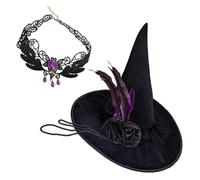 TEMOOUES Dark Witch Hat Wizard Hat Comfortable For Halloween Activities And Parties Unique Lace Necklace Photo Props Halloween Necklaces For Kids