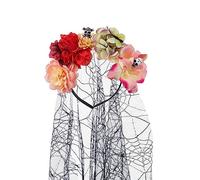 TEMOOUES Delicate Flower&Skull Hairband Thin Side Shape Headband For Girls Halloween With Veil Decor Colorful Crown For Wedding Crown For Taking Photo Crowns For Women Photoshoot
