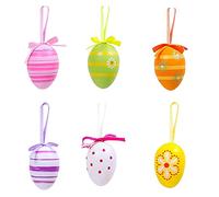 TEMOOUES Easter Egg Pendants 6 Pcs Colorful Painted Eggs Ornament For Home Festival Party Window Wall Decoration Kids Easter Egg Ornament