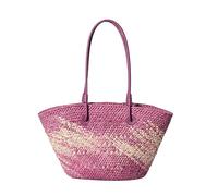 TEMOOUES Fashionable Female Weave Shoulder Bag For Beach Vacation And Travel Colorful Woven Straw Handbag Large Basket Bucket Bag Beach Basket