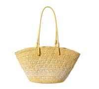 TEMOOUES Fashionable Female Weave Shoulder Bag For Beach Vacation And Travel Colorful Woven Straw Handbag Large Basket Bucket Bag Beach Basket
