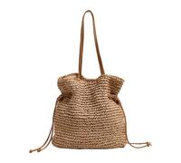 TEMOOUES Friendly Cotton Shoulder Bag With Drawstring Closure Weaving And Spacious Interior Beach Handbag Bucket Bags For Women Beige Handbag