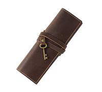 TEMOOUES Leather Pencil Wrap Bag Handmade Pen Multi-Functional Roll Pen Holder Case for Student Artists Writers Wrap Bag Leather Case Holder Organizer Up Pouch
