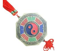 TEMOOUES Mystics Foo Dog Biting Swords Bagua Mirrored Hanging Ornament With Chinese Knots Tassels Pendant For Wealth Protective Traditional Chinese Decors