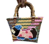 TEMOOUES Retro Striped Dachshund Dog Handbag Large Capacity Beach Bags Fashion Pet Lover Bag For Commuting Or Shopping Practical PVC Bag