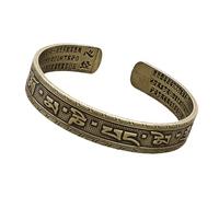 TEMOOUES Six Sacred Mantras Engraved Copper Tibetan for Good Fortunes Hand Painted Adjustable Openable Wristband Tibetan