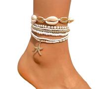TEMOOUES Styles Sea Star Shell Foot Jewelry Set Glass Crystal Anklets Seaside Ankle Chains For Beach Vacation Party Glass Sea Star Anklets