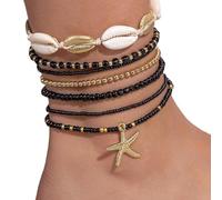 TEMOOUES Styles Sea Star Shell Foot Jewelry Set Glass Crystal Anklets Seaside Ankle Chains For Beach Vacation Party Glass Sea Star Anklets