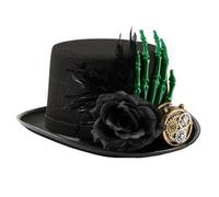 TEMOOUES Victorian Wool Top Hat With Goggles Skeleton Hand Tall Hat For Carnivals Cosplay Theme Event Celebration Halloween Props Skeleton Hand Tall