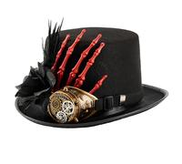 TEMOOUES Victorian Wool Top Hat With Goggles Skeleton Hand Tall Hat For Carnivals Cosplay Theme Event Celebration Halloween Props Skeleton Hand Tall