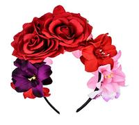 TEMOOUES Womens Simulated Rose Flower Crown Headband Day Of The Dead Halloween He Hair Hoop For Girls Headband For Women Velvet Head Bands Adult Winter Head Bands Adult Makeup Cheap Band
